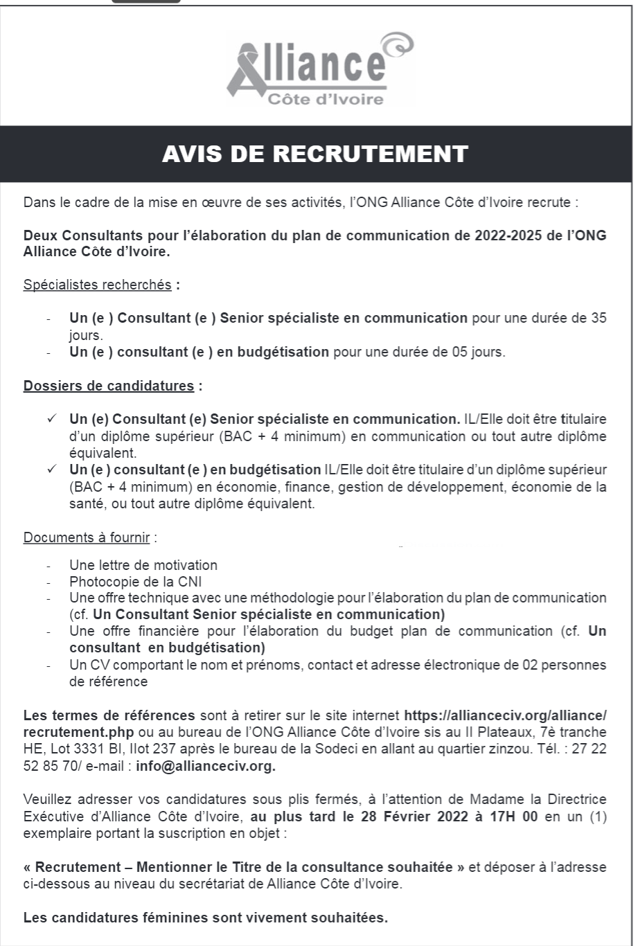 Recrutement des financiers expérimentés (Superviseurs et managers)